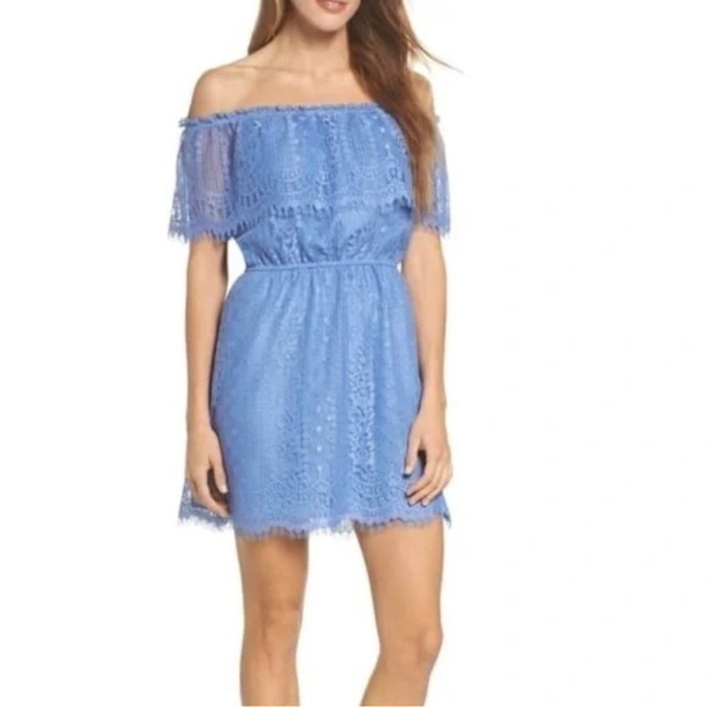 BB Dakota Womens Lace Off The Shoulder French Mini Dress Blue Size Medium